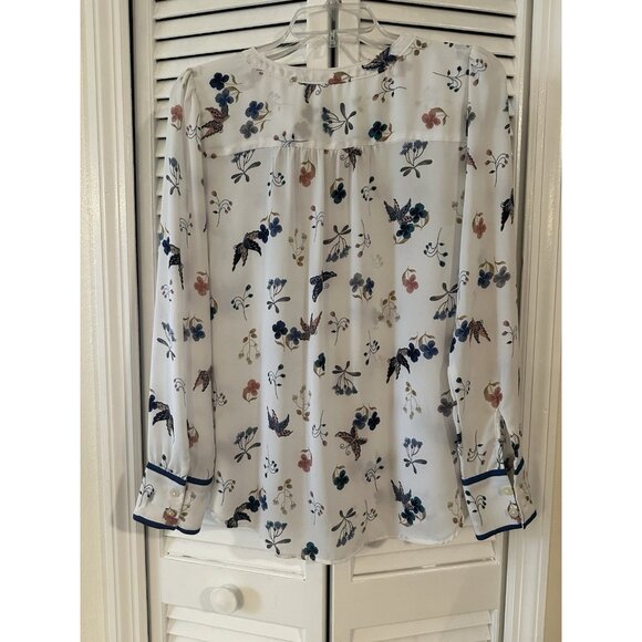 Loft Ann Taylor size small long sleeved blouse butterflies flowers Button Up - Picture 2 of 6